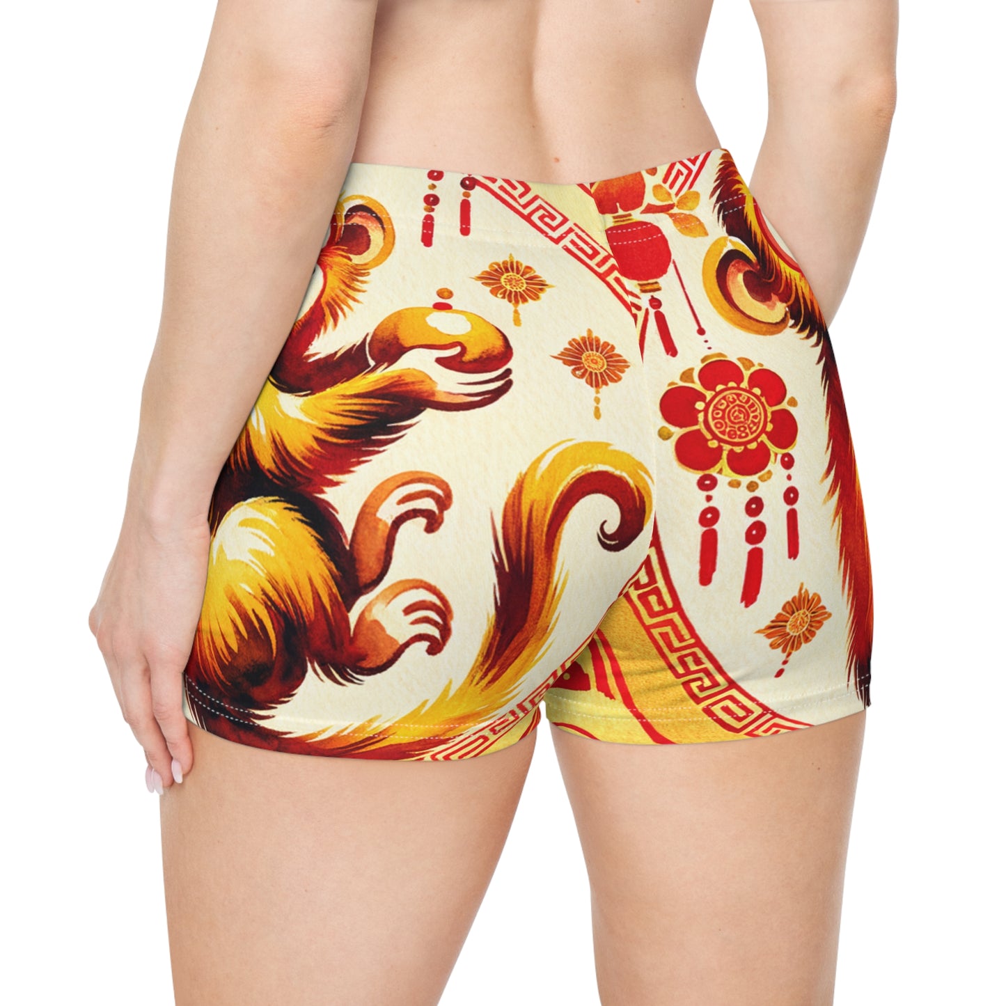 "Golden Simian Serenity in Scarlet Radiance" - Mini Hot Yoga Short