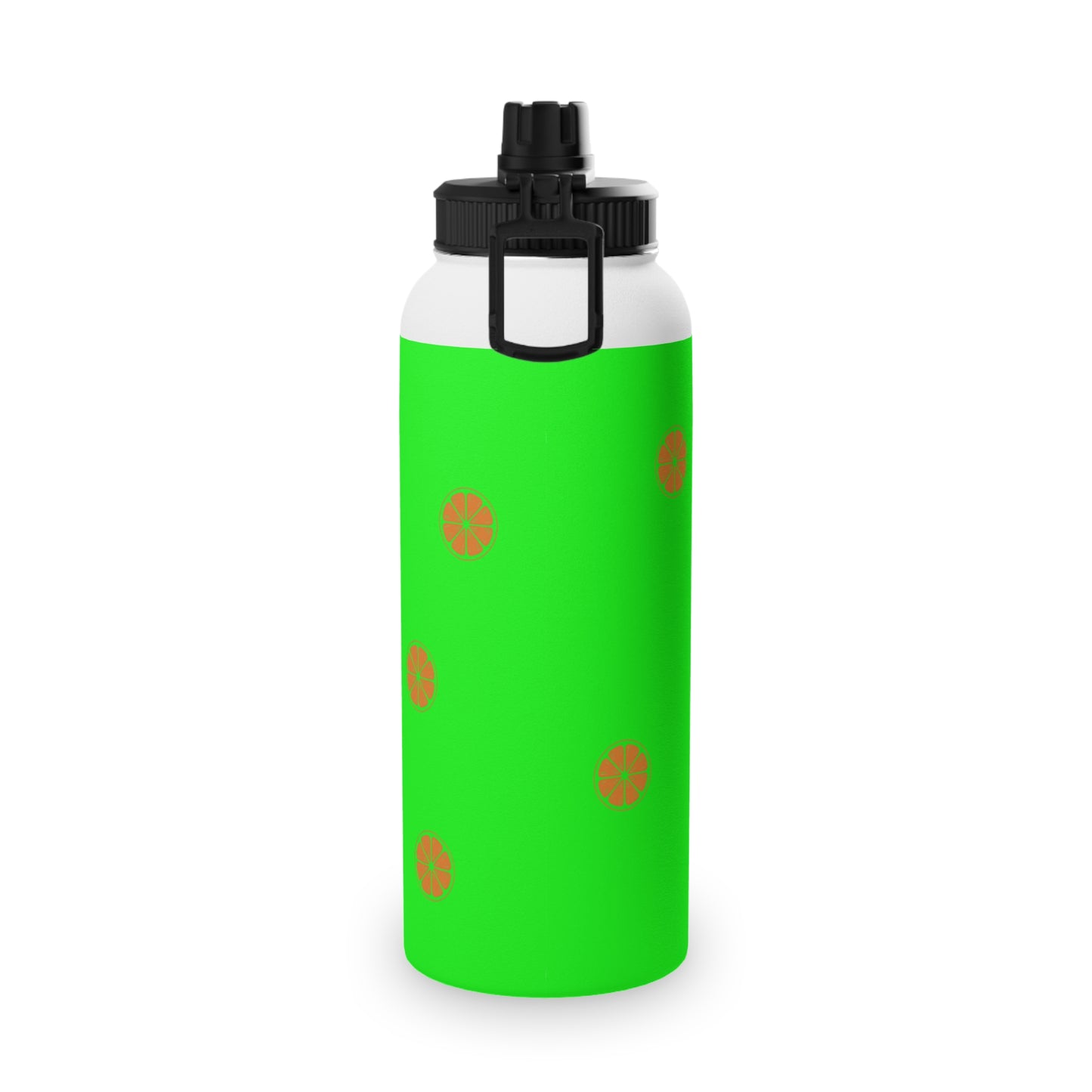 #05FD00 Lime Green + Mandarin - Sports Water Bottle