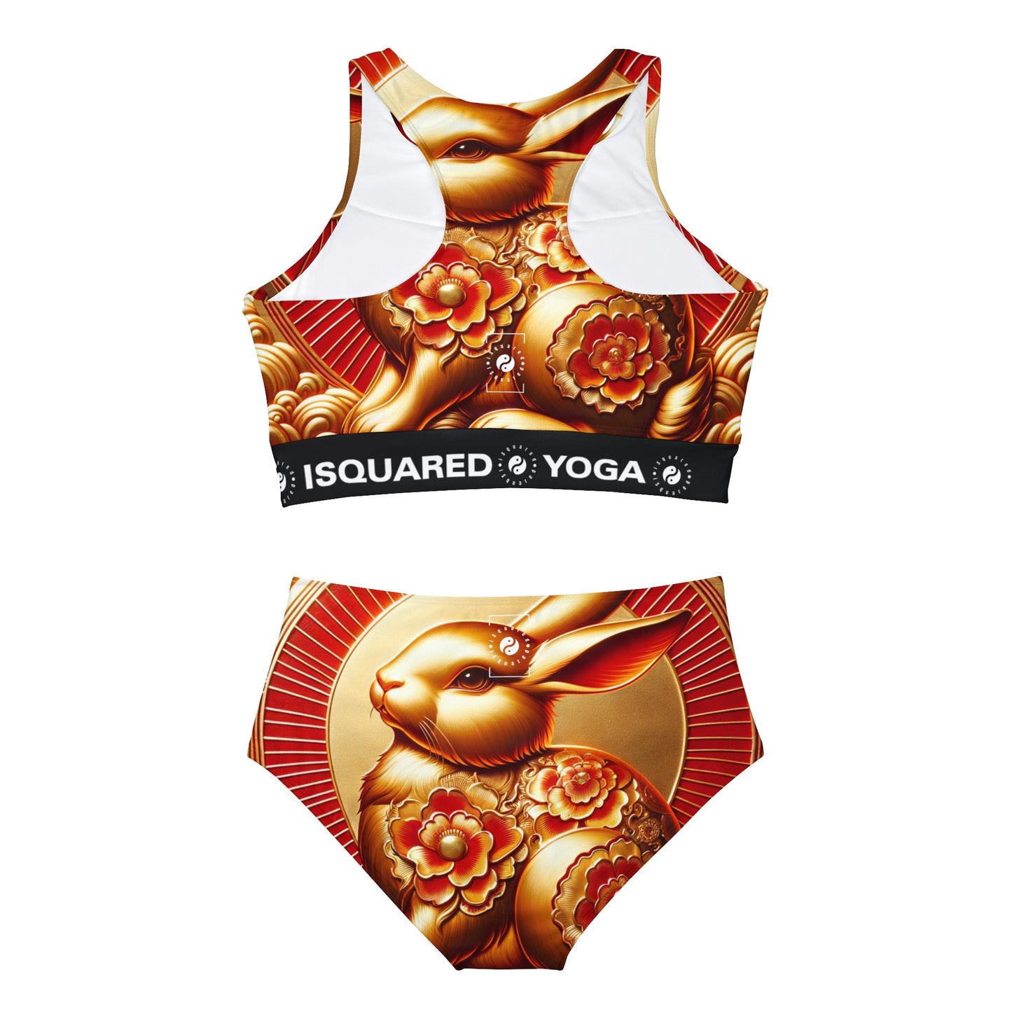 "Golden Blessings: Lunar Rabbit's Resplendence" - Hot Yoga Bikini Set