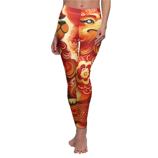 "Golden Canine Emissary on Crimson Tide: A Chinese New Year Odyssey" - Casual Leggings