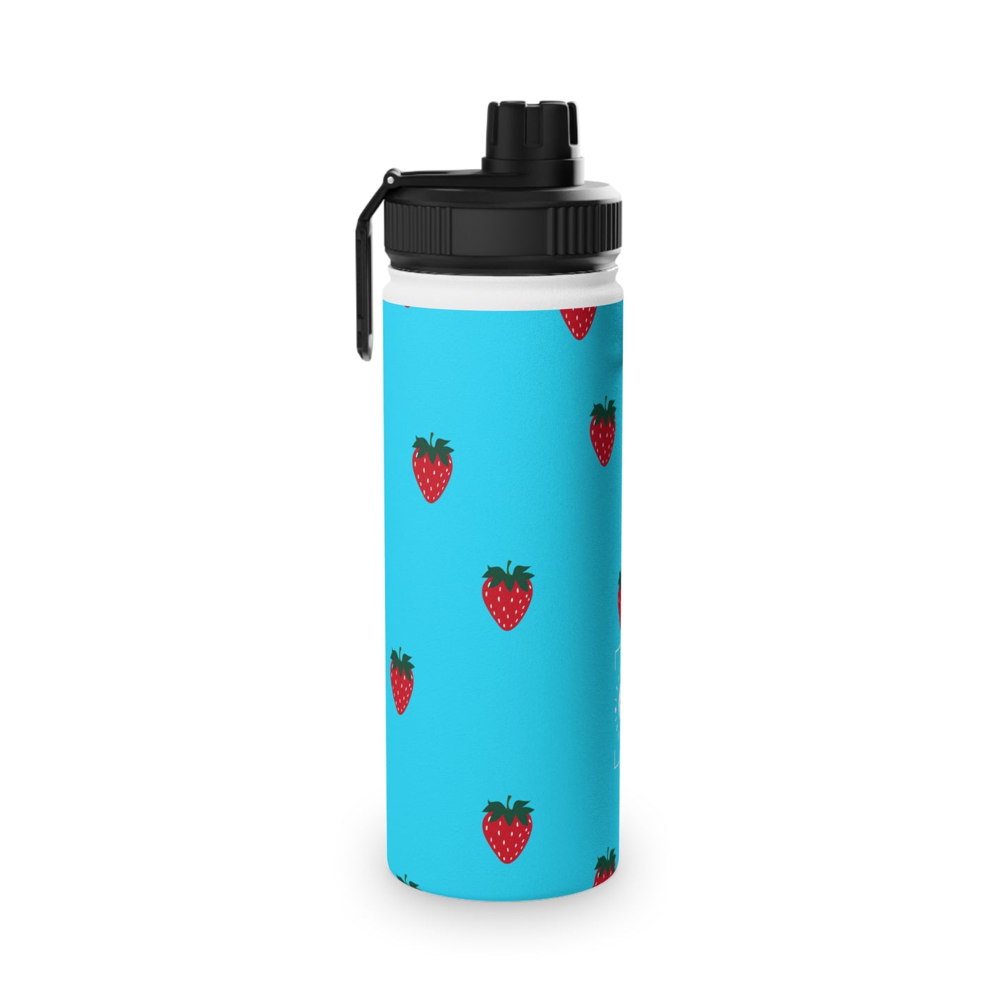 #22DEFF Light Blue + Strawberry - Sports Water Bottle