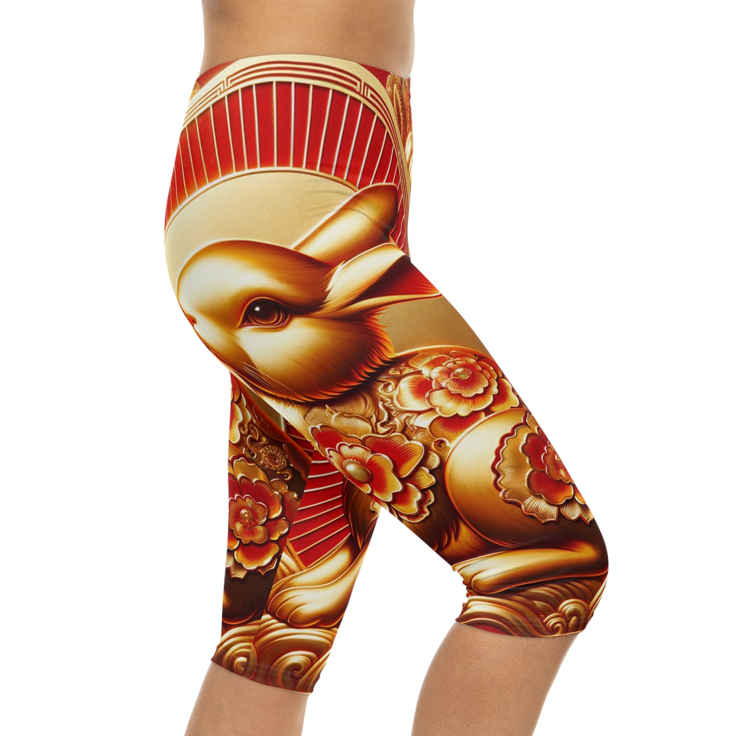 "Golden Blessings: Lunar Rabbit's Resplendence" - Capri Shorts