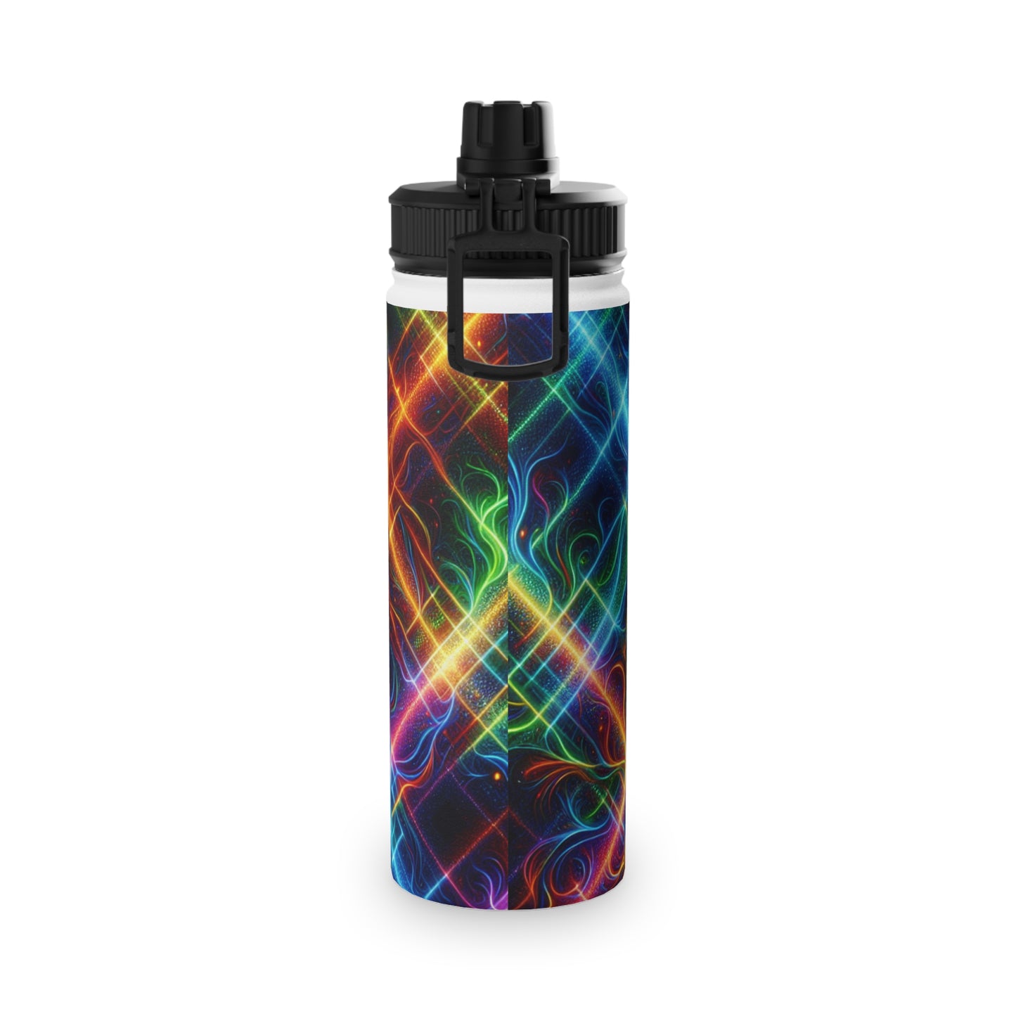 "Neon Plaid Luminosity Matrix" - Sports Water Bottle