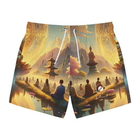 "Serenity in Transience: Illuminations of the Heart Sutra" - Swim Trunks for Men