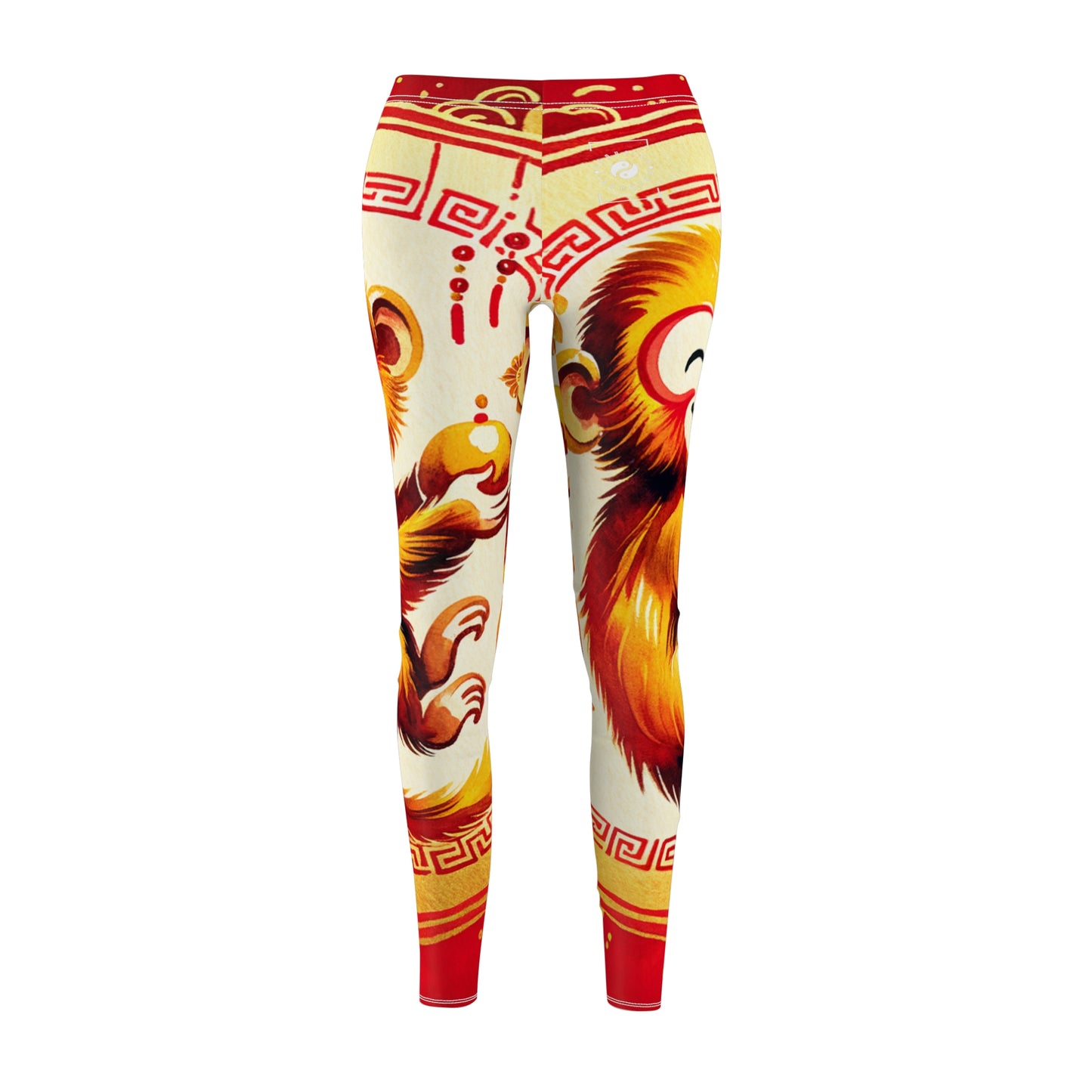 "Golden Simian Serenity in Scarlet Radiance" - Casual Leggings