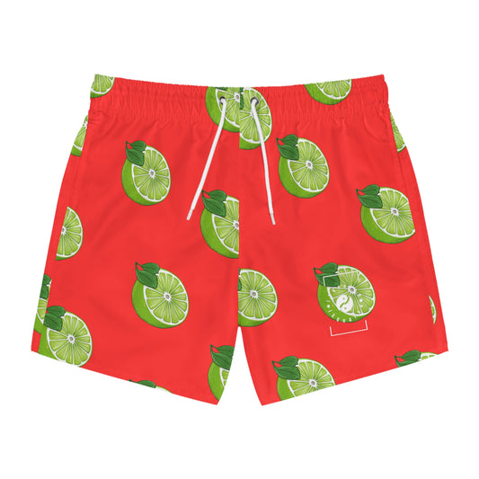 #FF3131 Bright Orange + Lime - Swim Trunks for Men