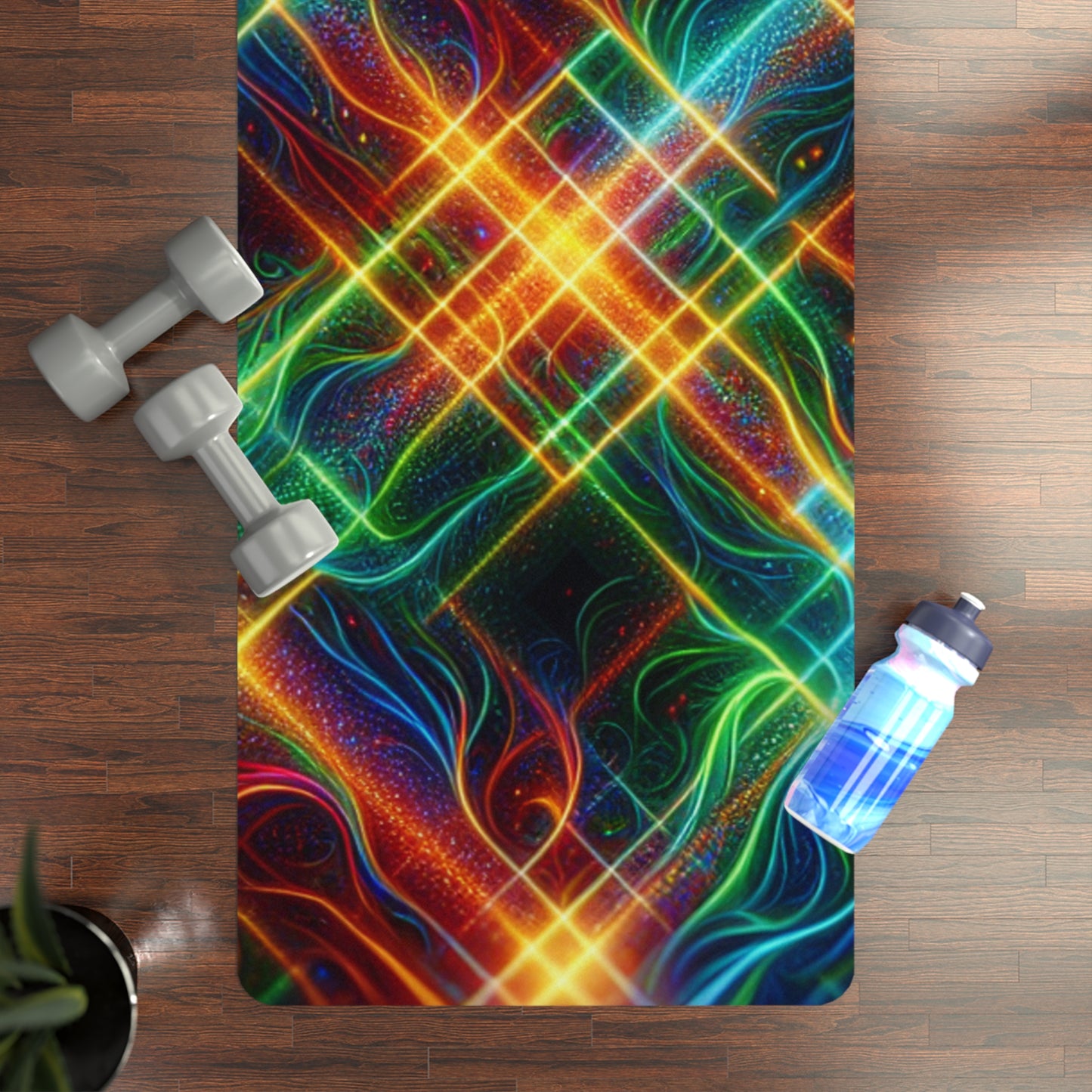 "Neon Plaid Luminosity Matrix" - Yoga Mat