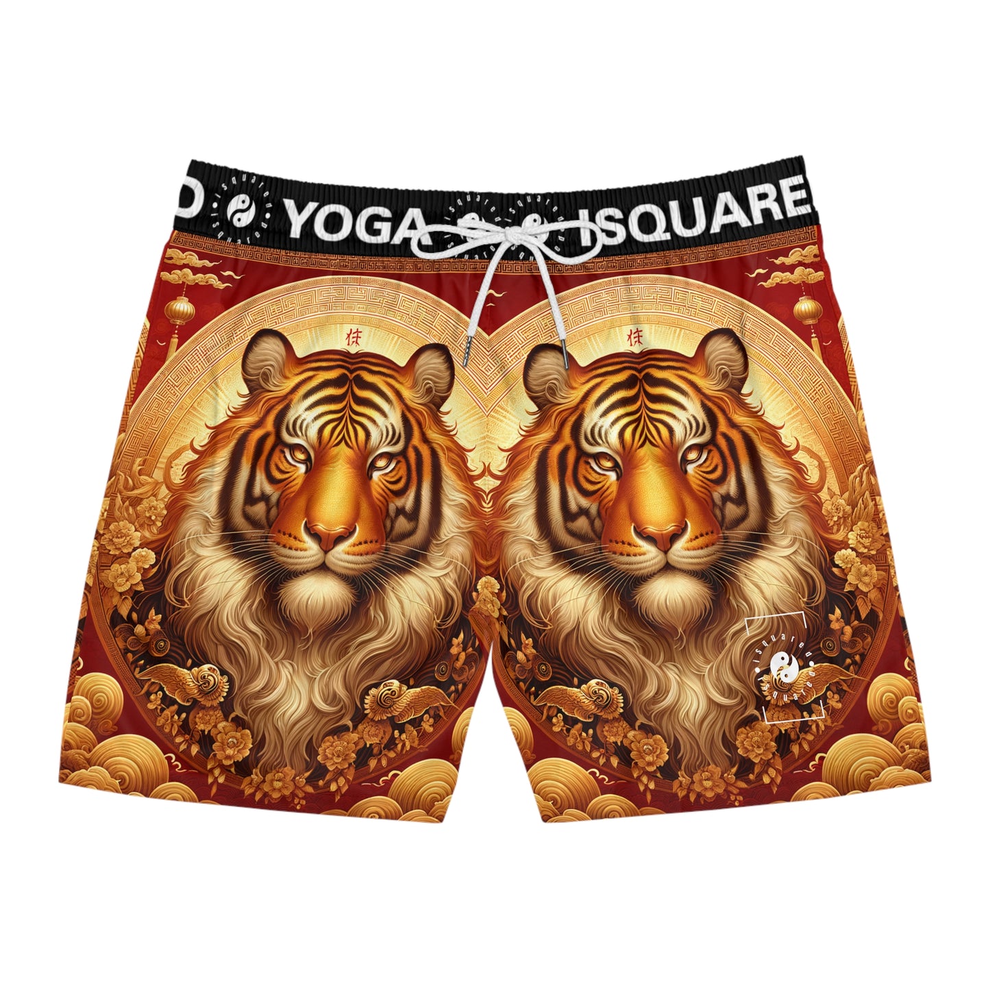 "Golden Majesty: Ascension of the Lunar Tiger" - Swim Shorts (Mid-Length) for Men