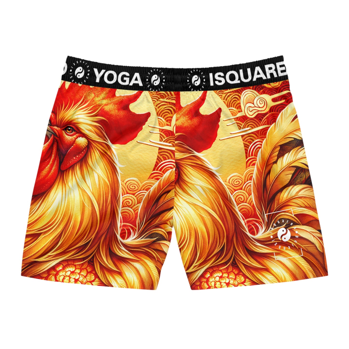 "Crimson Dawn: The Golden Rooster's Rebirth" - Swim Shorts (Mid-Length) for Men