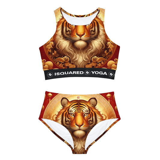 "Majesté dorée : Ascension du Tigre Lunaire" - Ensemble de bikini Hot Yoga
