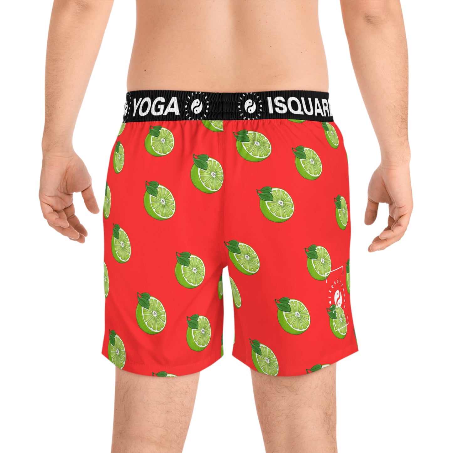 #FF3131 Bright Orange + Lime - Swim Shorts (Mid-Length) for Men