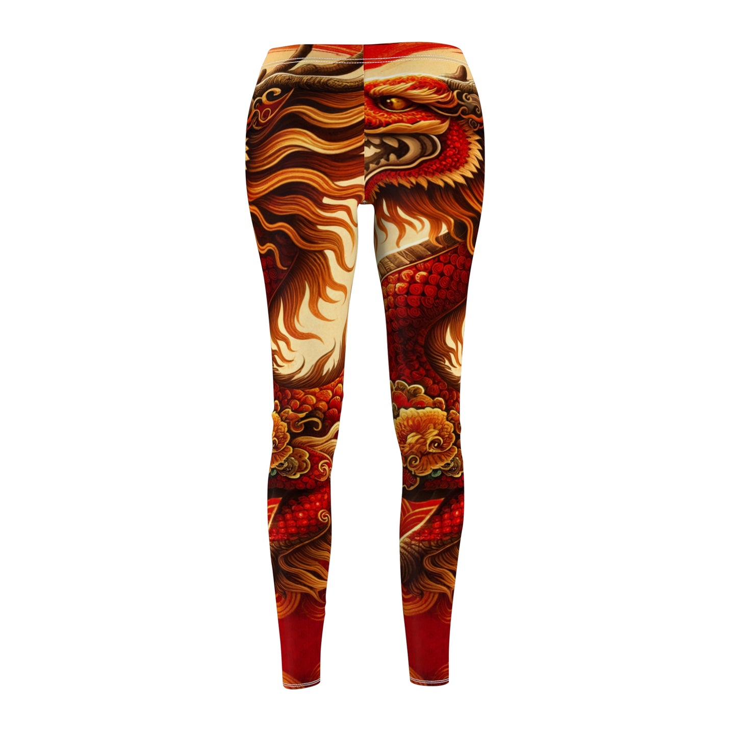 "Golden Dragon Dance in the Crimson Twilight" - Casual Leggings