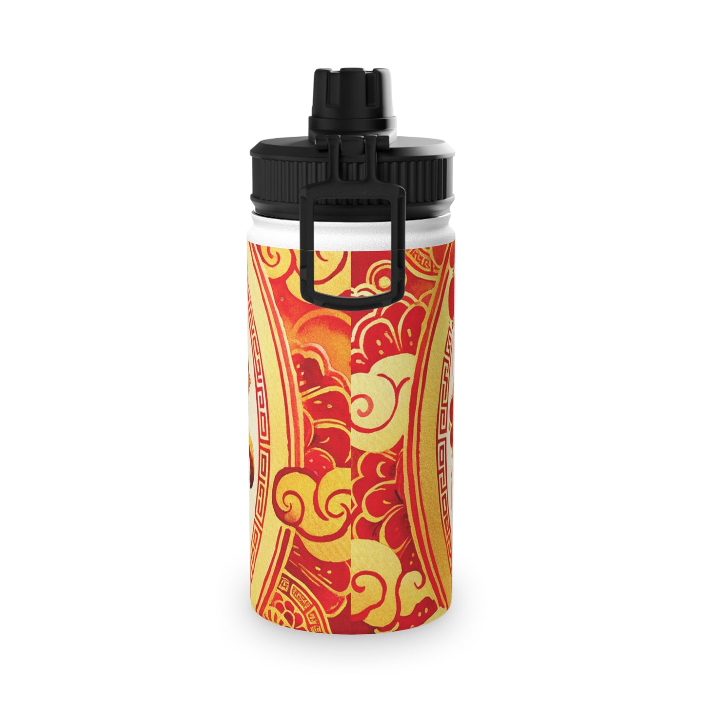 "Golden Simian Serenity in Scarlet Radiance" - Sports Water Bottle