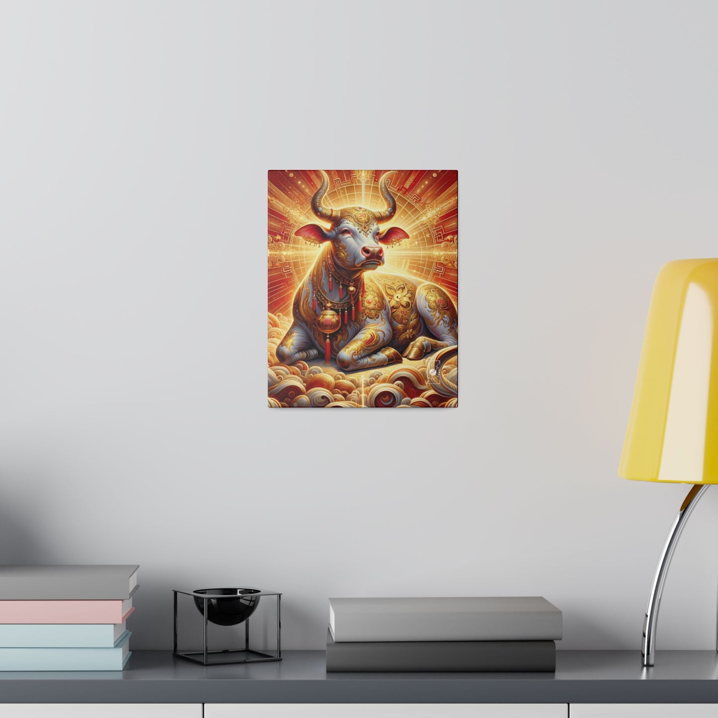 "Golden Euphoria: A Dance of the Divine Bovine" - Art Print Canvas