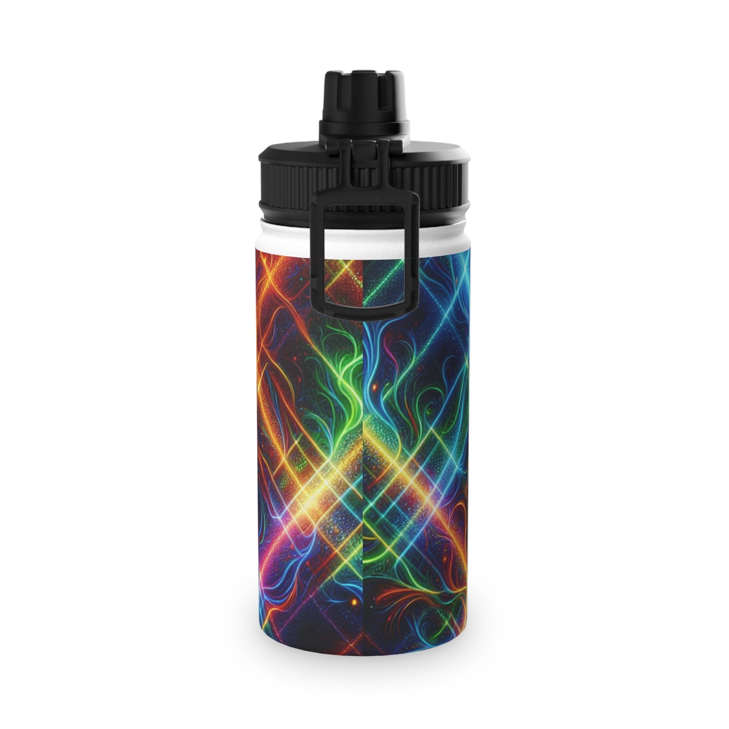 "Neon Plaid Luminosity Matrix" - Sports Water Bottle