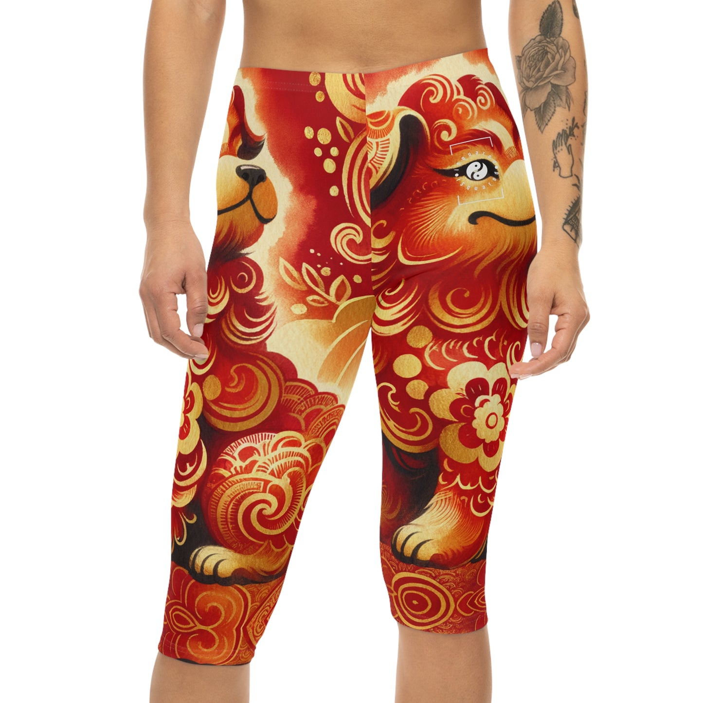 "Golden Canine Emissary on Crimson Tide: A Chinese New Year Odyssey" - Capri Shorts