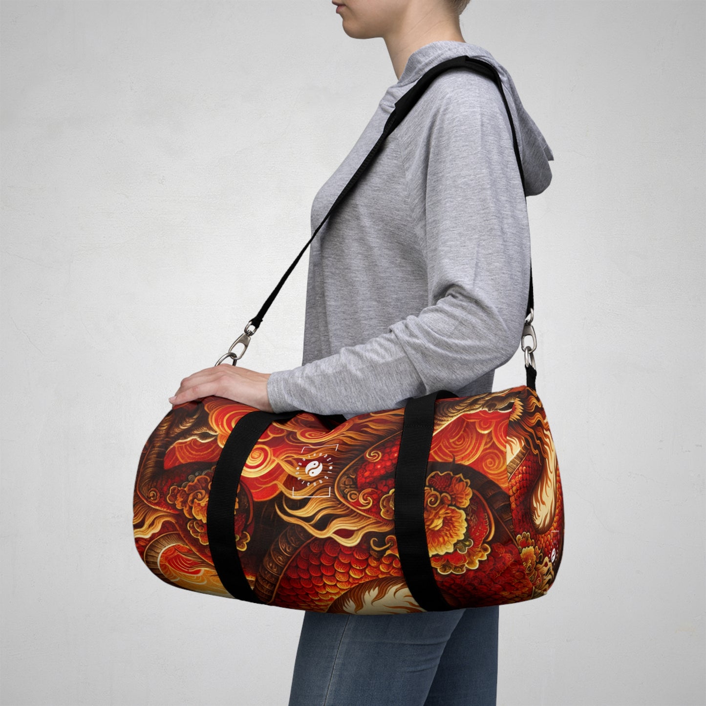 "Golden Dragon Dance in the Crimson Twilight" - Duffle Bag