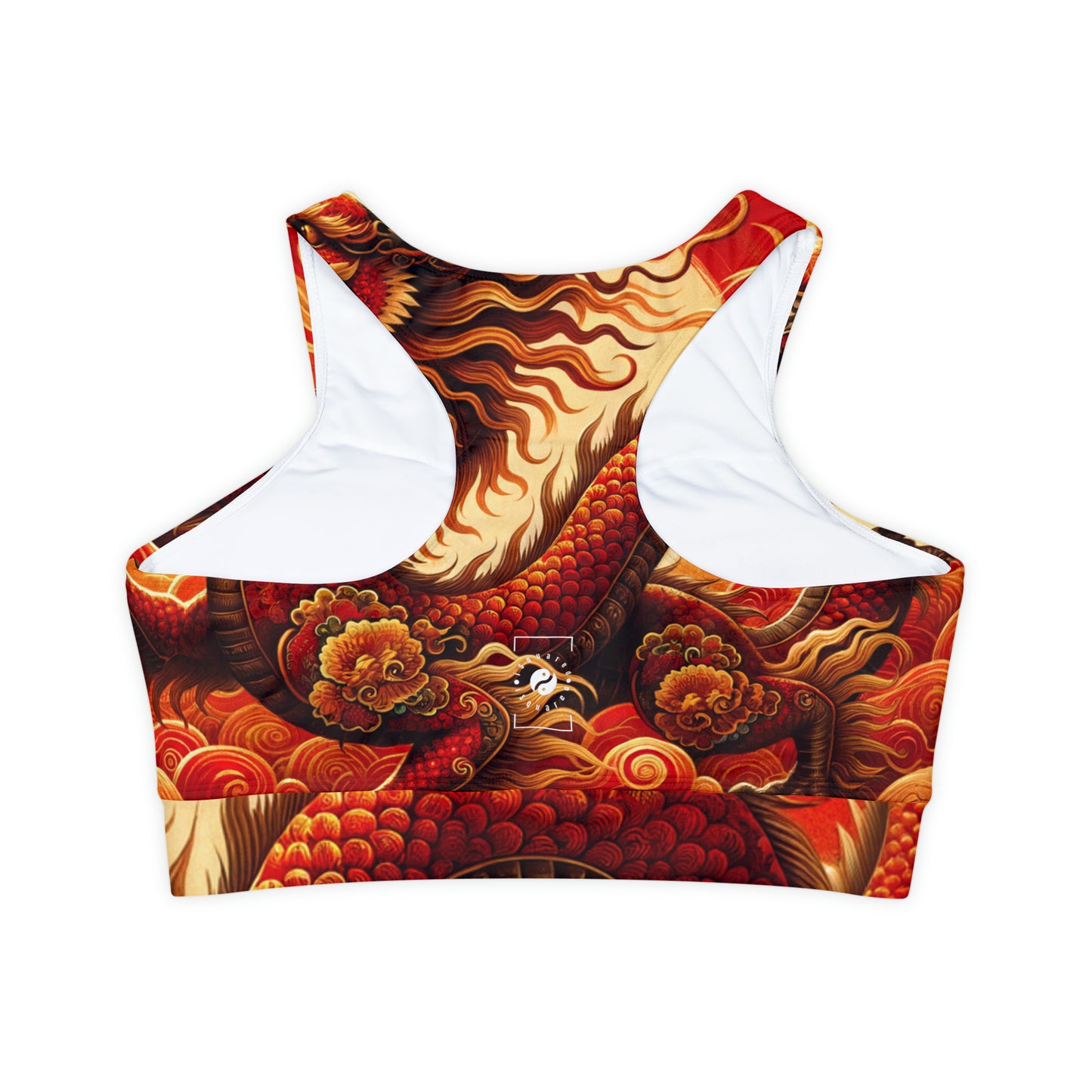 "Golden Dragon Dance in the Crimson Twilight" - Soutien-gorge de sport doublé et rembourré