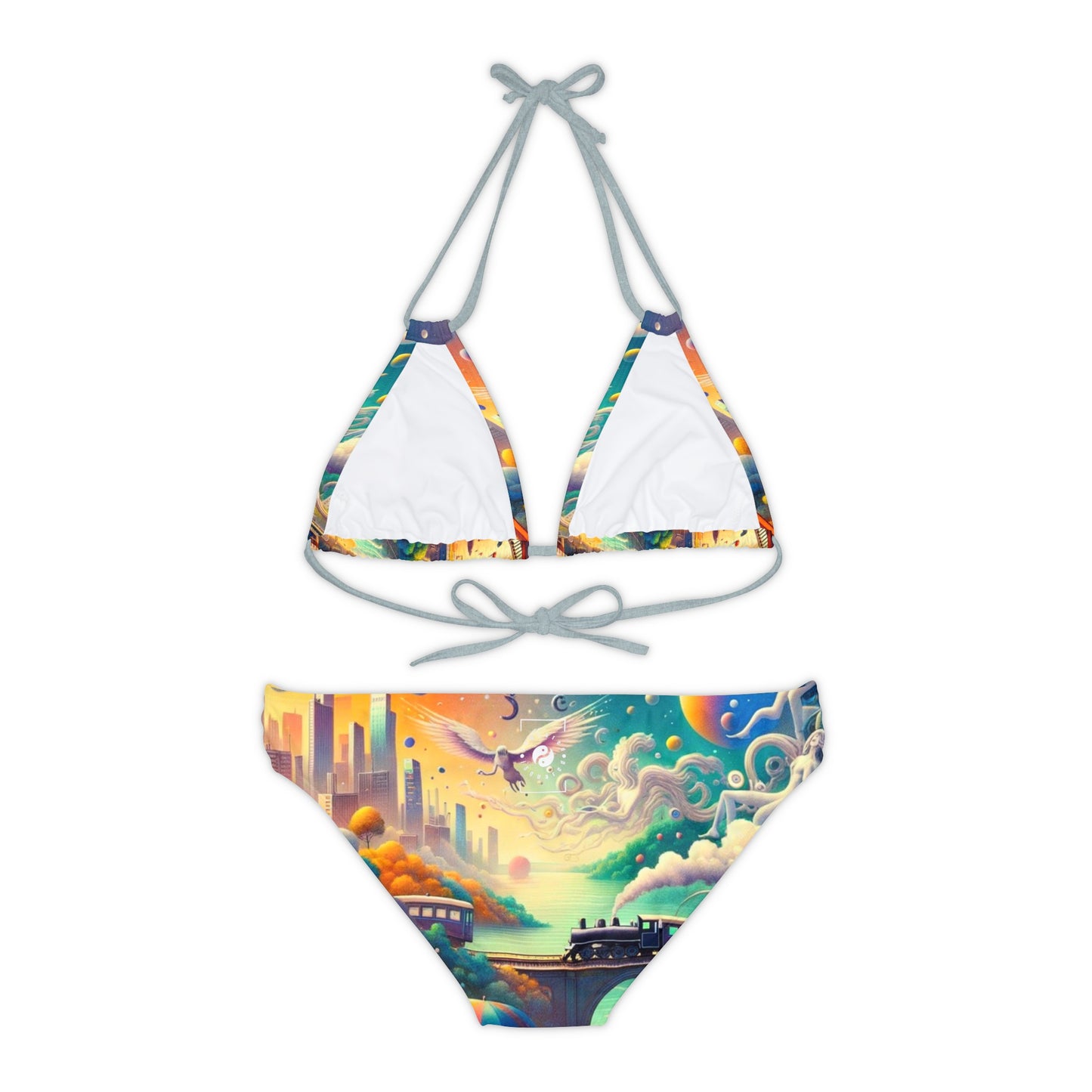 "Mirrors of Metaphor: A Murakami Odyssey" - Lace-up Bikini Set