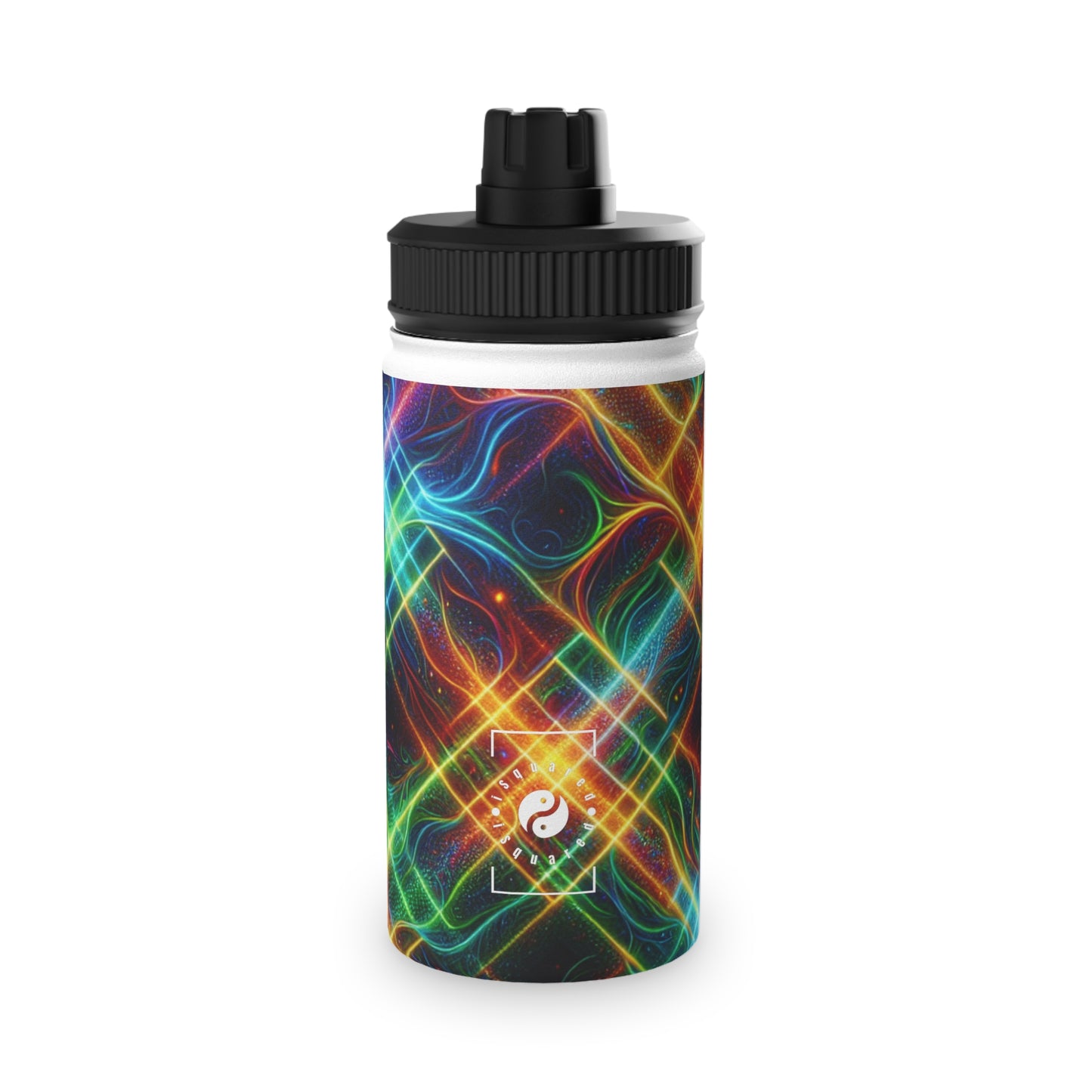 "Neon Plaid Luminosity Matrix" - Sports Water Bottle