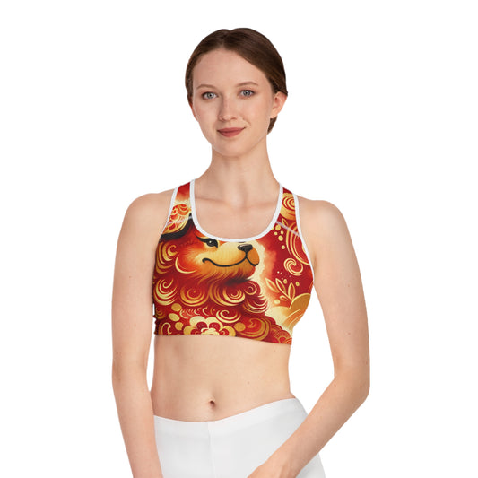 "Golden Canine Emissary on Crimson Tide: A Chinese New Year Odyssey" - High Performance Sports Bra