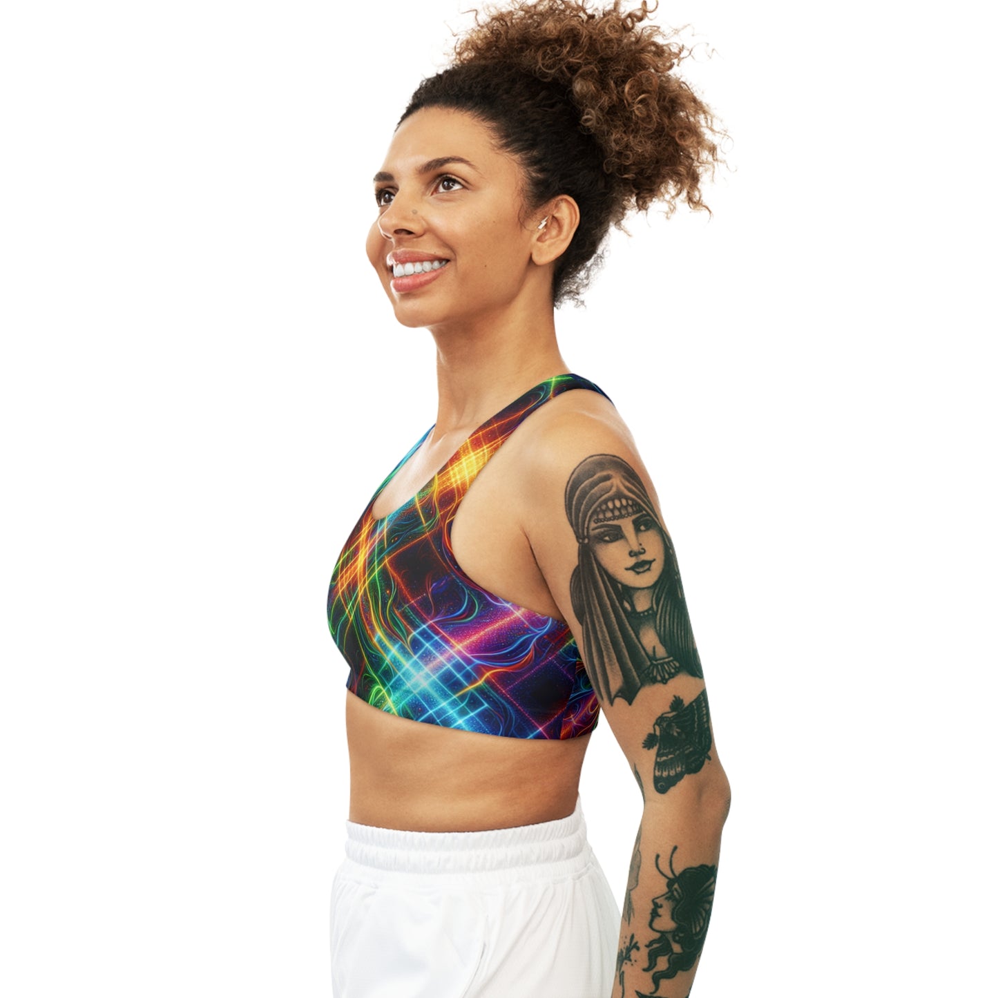 "Neon Plaid Luminosity Matrix" - Seamless Sports Bra