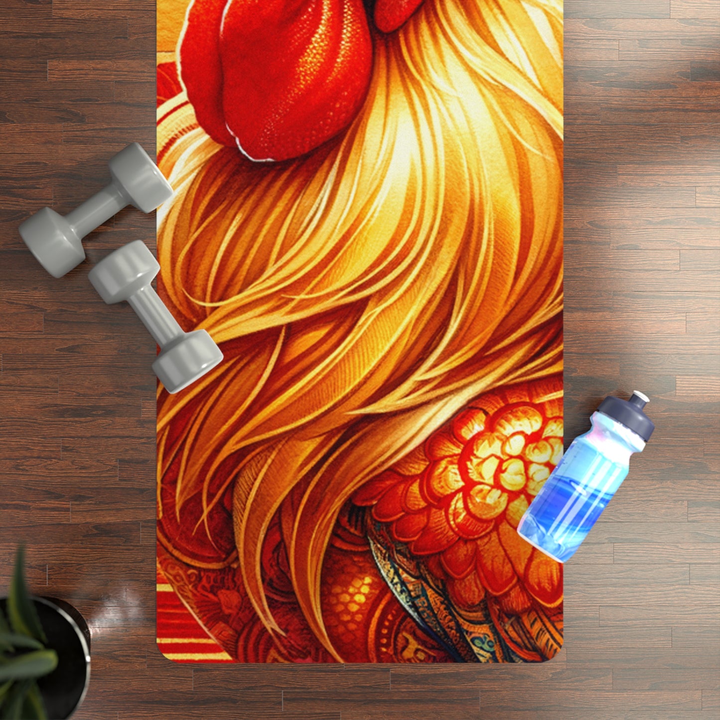 "Crimson Dawn: The Golden Rooster's Rebirth" - Yoga Mat