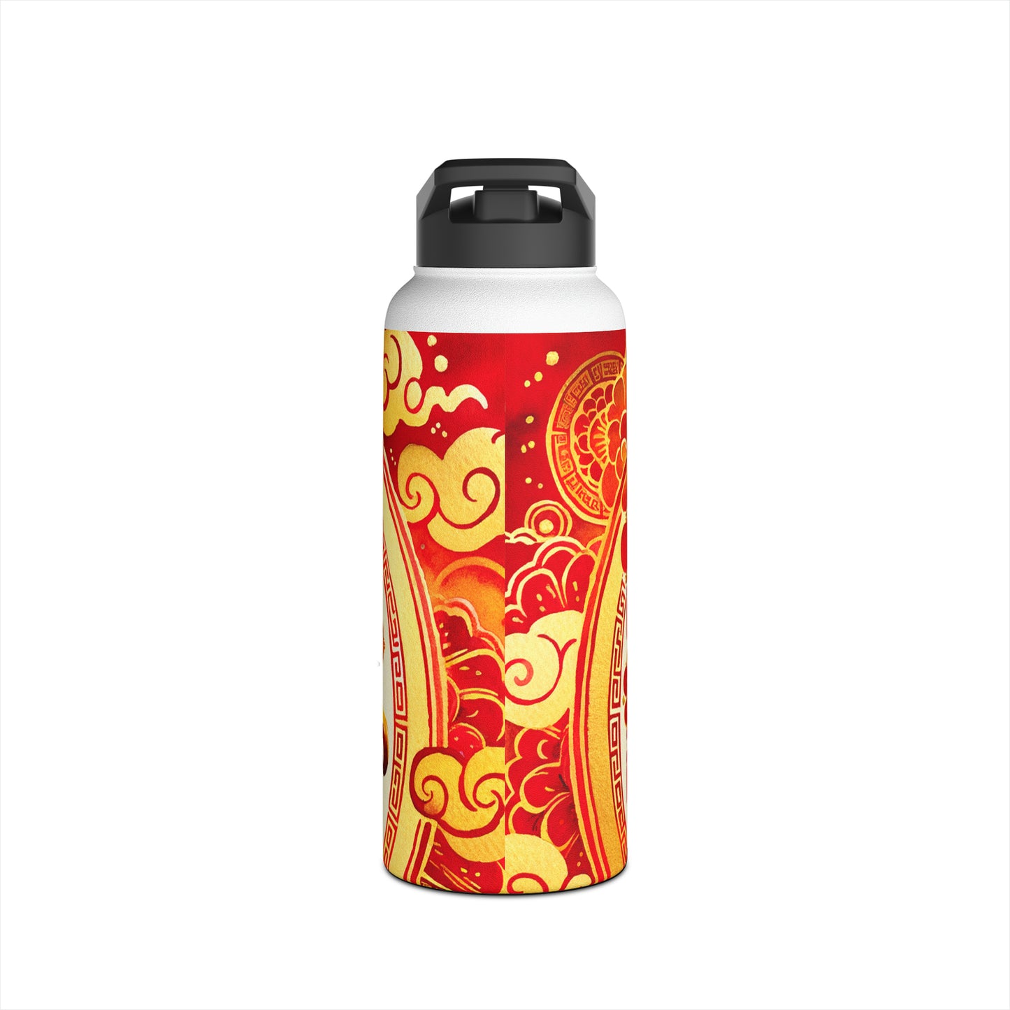 "Golden Simian Serenity in Scarlet Radiance" - Water Bottle