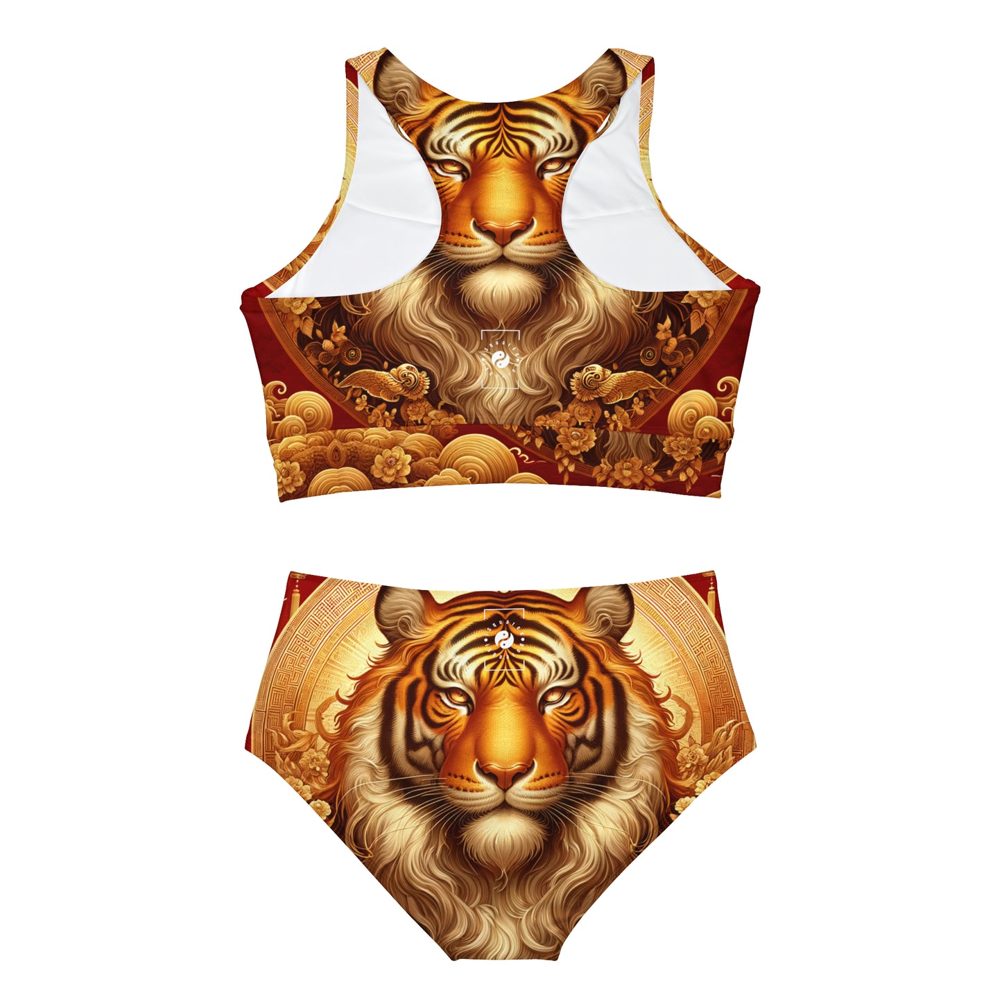 "Majesté dorée : Ascension du Tigre Lunaire" - Ensemble de bikini Hot Yoga 