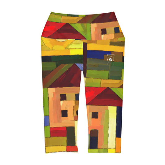 "Earthen Adobes in Hues of Hundertwasser" - High Waisted Capri Leggings