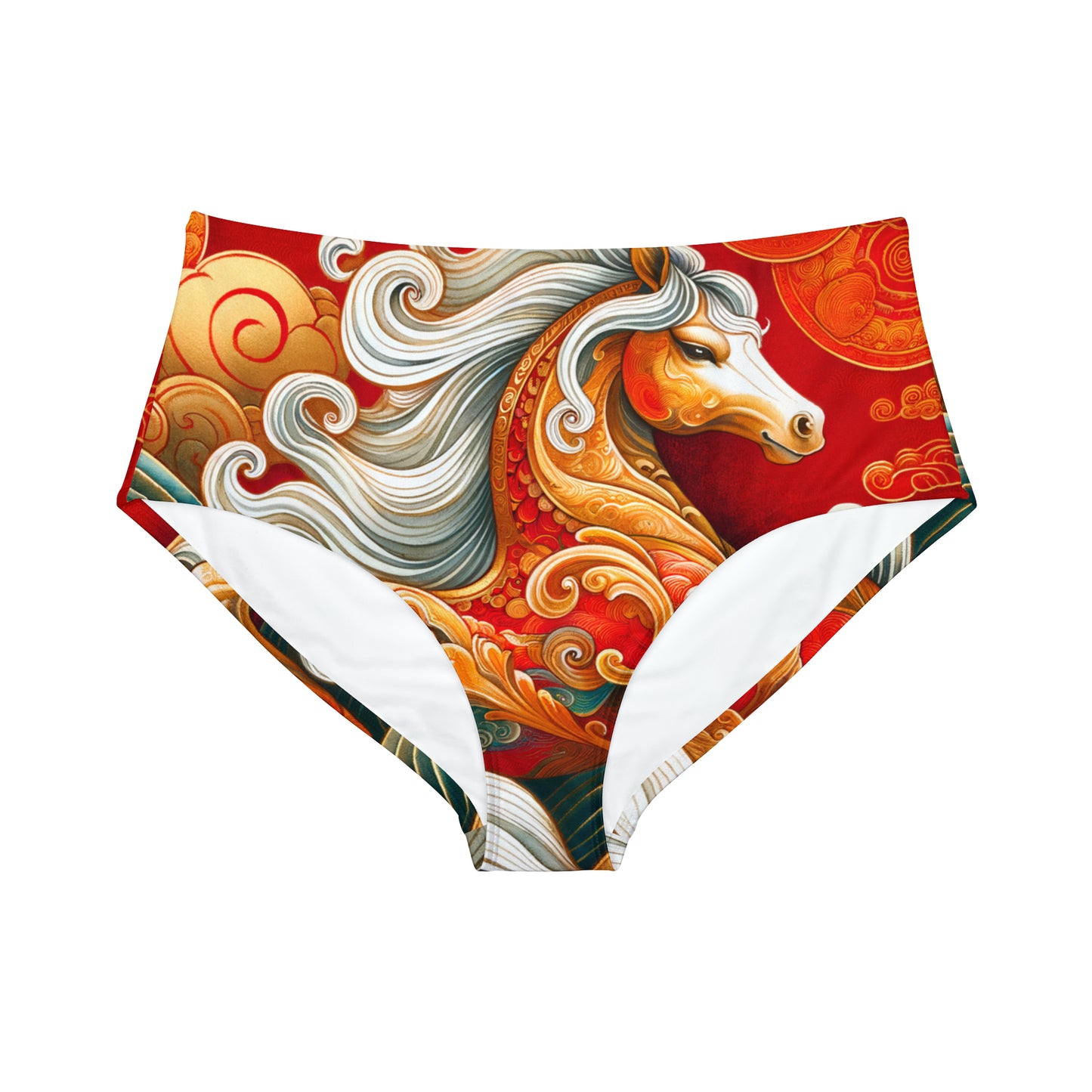 « Gold Gallop on Vermilion Vista : A Ode du Nouvel An lunaire » - Bas de bikini taille haute 