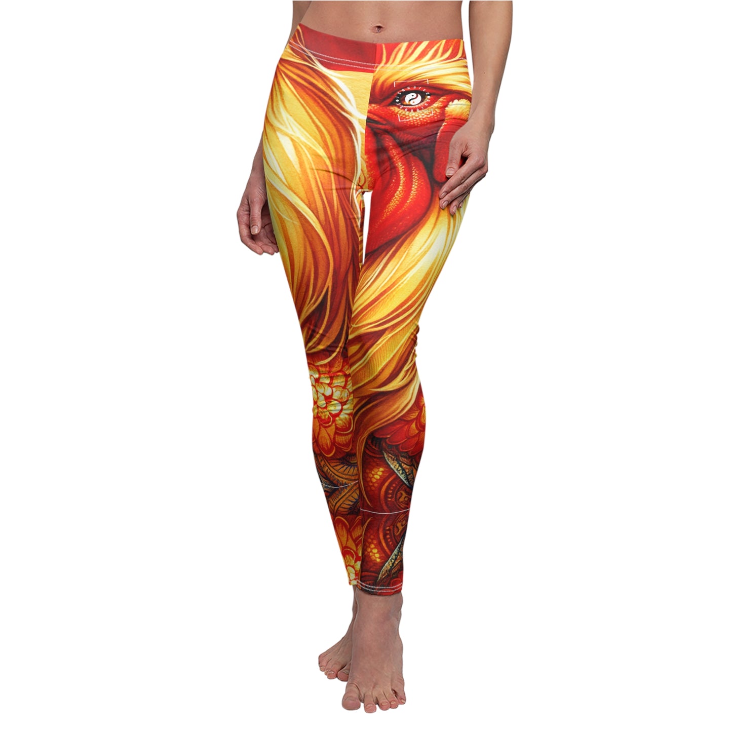 "Crimson Dawn: The Golden Rooster's Rebirth" - Casual Leggings