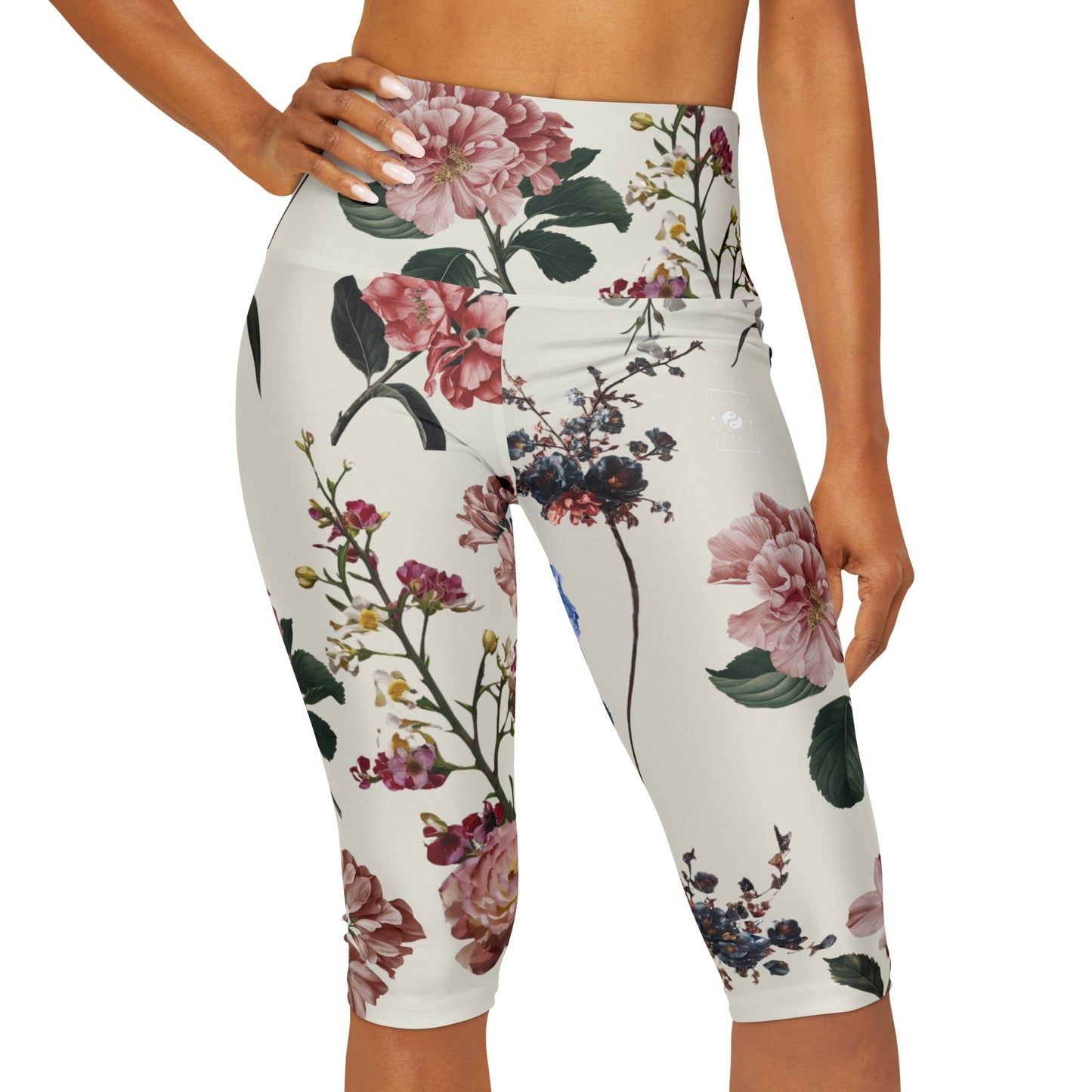 Botanicals on Beige - High Waisted Capri Leggings