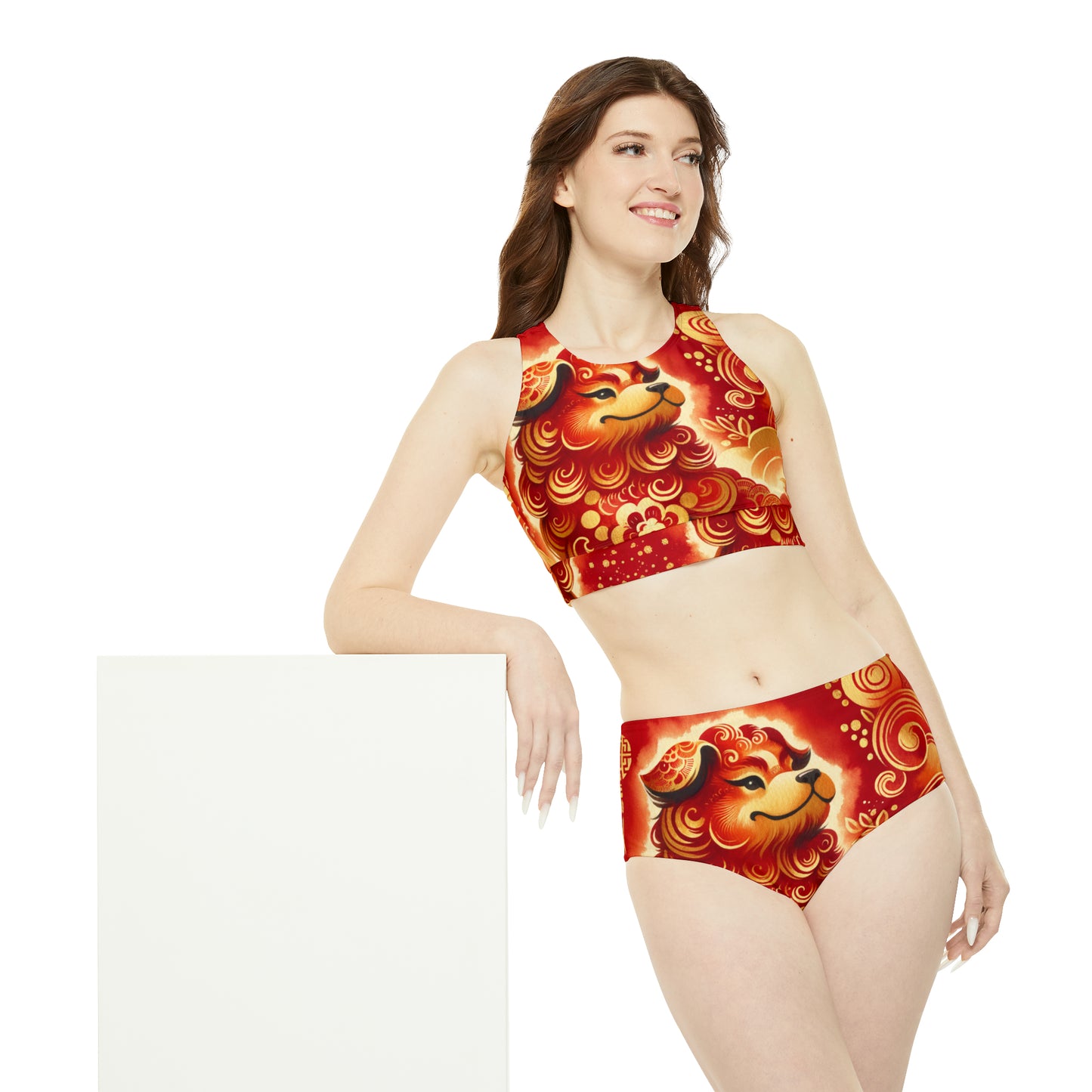 "Golden Canine Emissary on Crimson Tide: A Chinese New Year Odyssey" - Hot Yoga Bikini Set