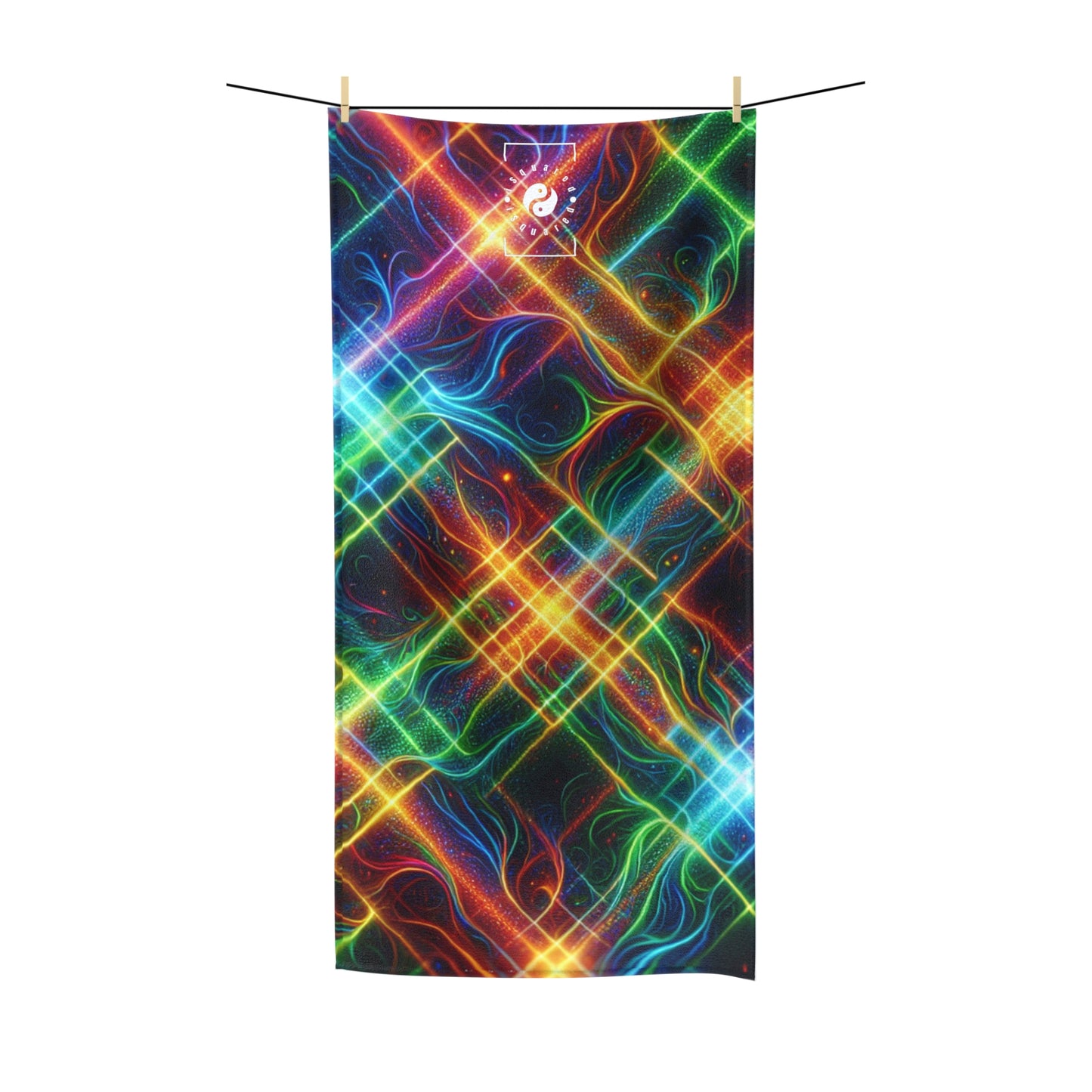 "Neon Plaid Luminosity Matrix" - All Purpose Yoga Towel