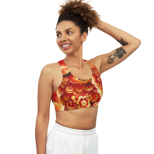 "Golden Canine Emissary on Crimson Tide: A Chinese New Year Odyssey" - Seamless Sports Bra