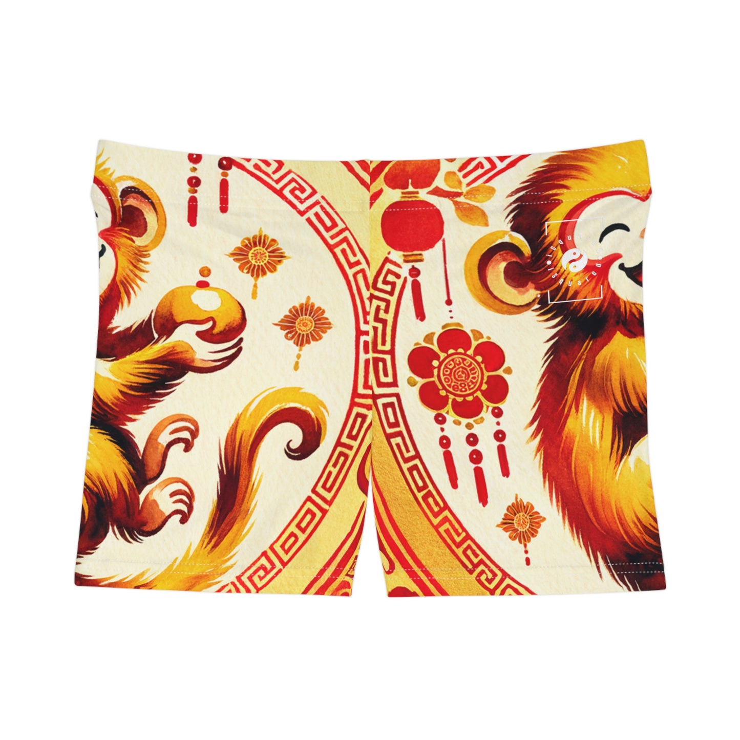 "Golden Simian Serenity in Scarlet Radiance" - Mini Hot Yoga Short