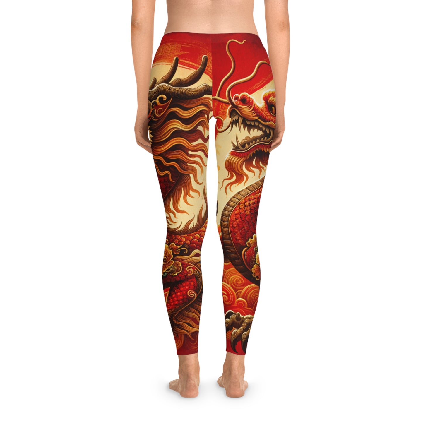 "Golden Dragon Dance in the Crimson Twilight" - Unisex Tights