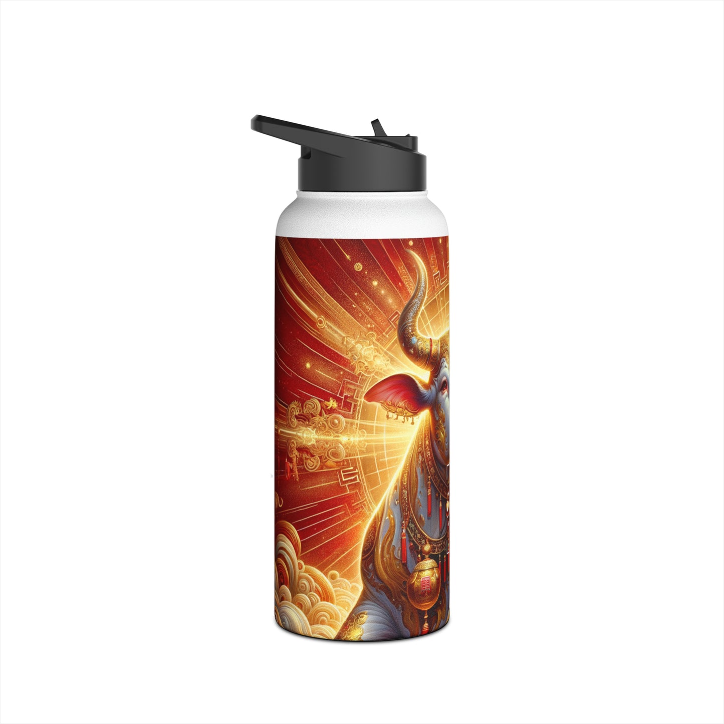 "Golden Euphoria: A Dance of the Divine Bovine" - Water Bottle