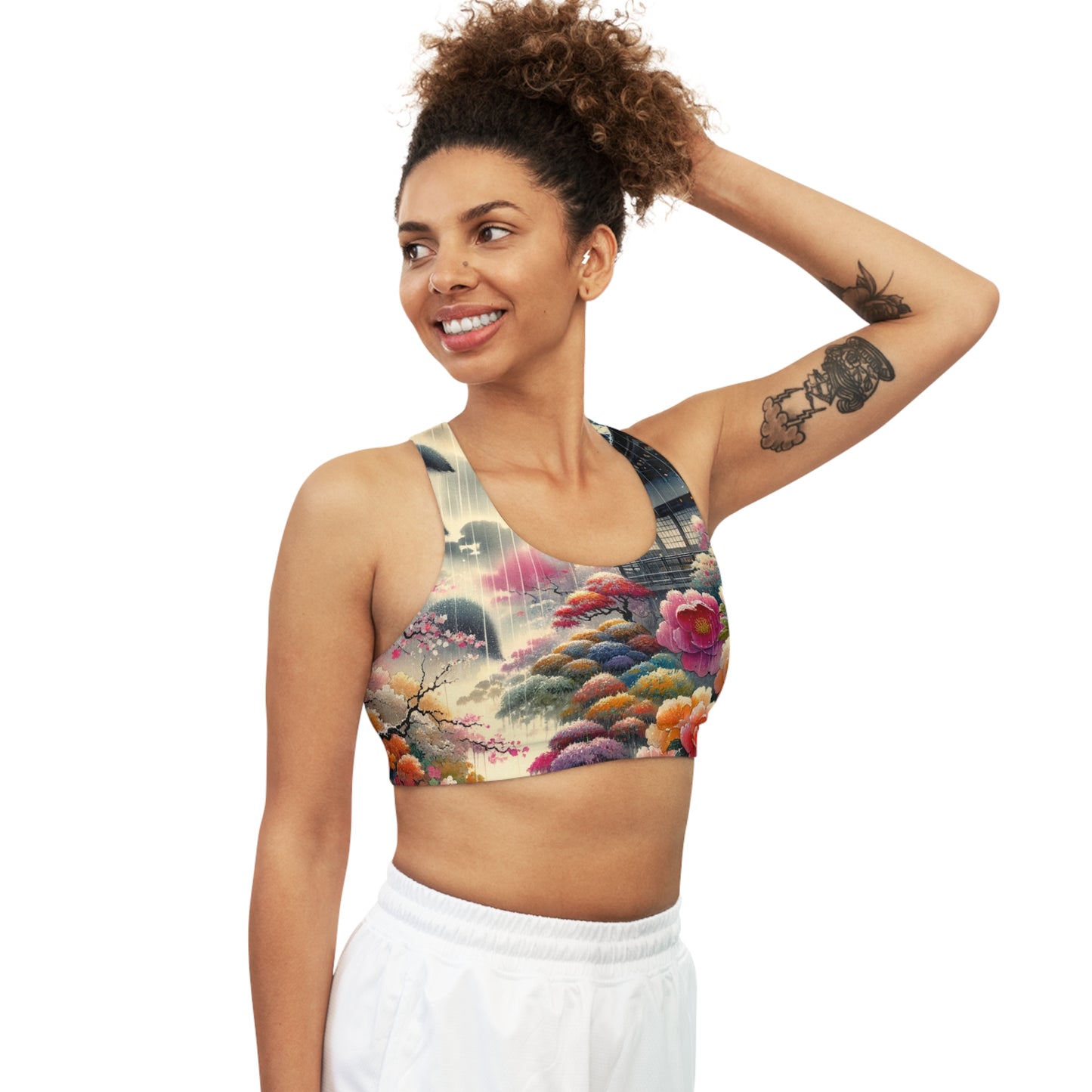 "Rain-drenched Sakura Spectrum" - Seamless Sports Bra