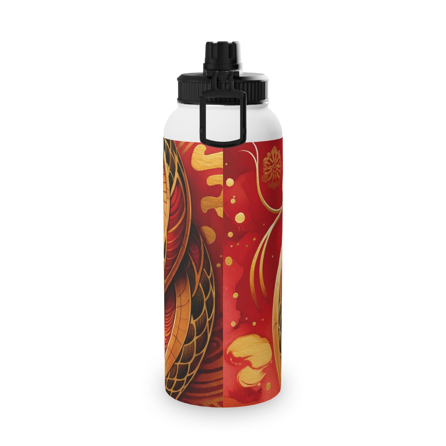 "Crimson Serenity: The Golden Snake" - Sports Water Bottle