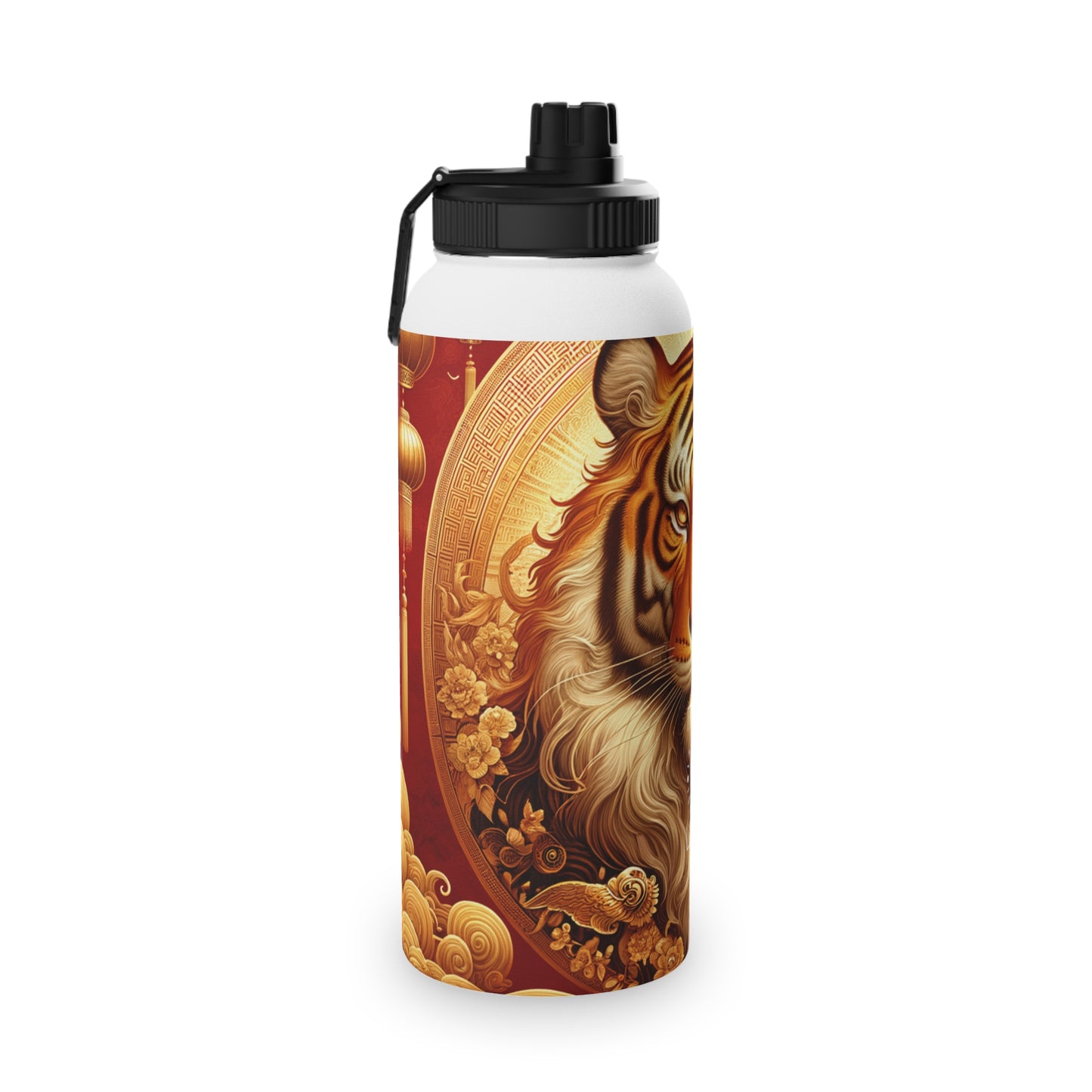 "Golden Majesty: Ascension of the Lunar Tiger" - Sports Water Bottle