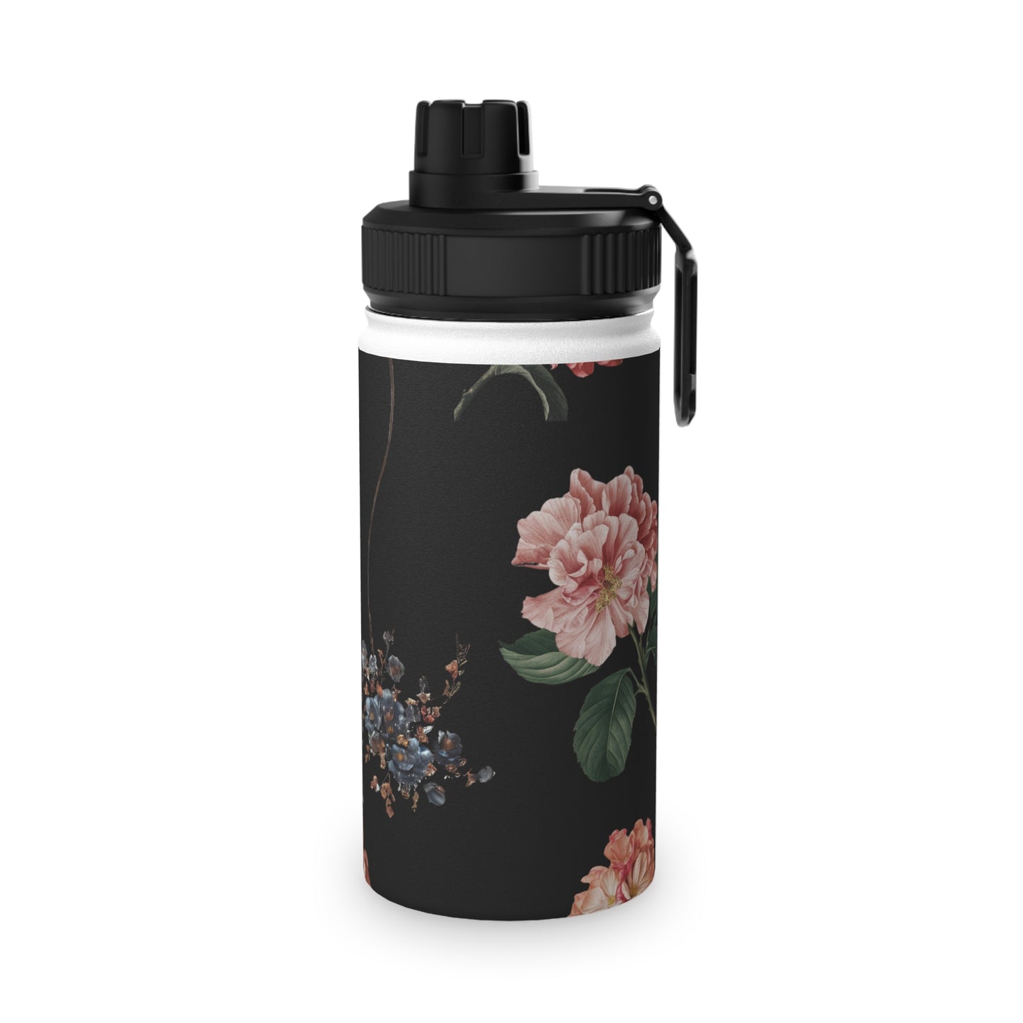 Botanicals on Black - Sports Water Bottle