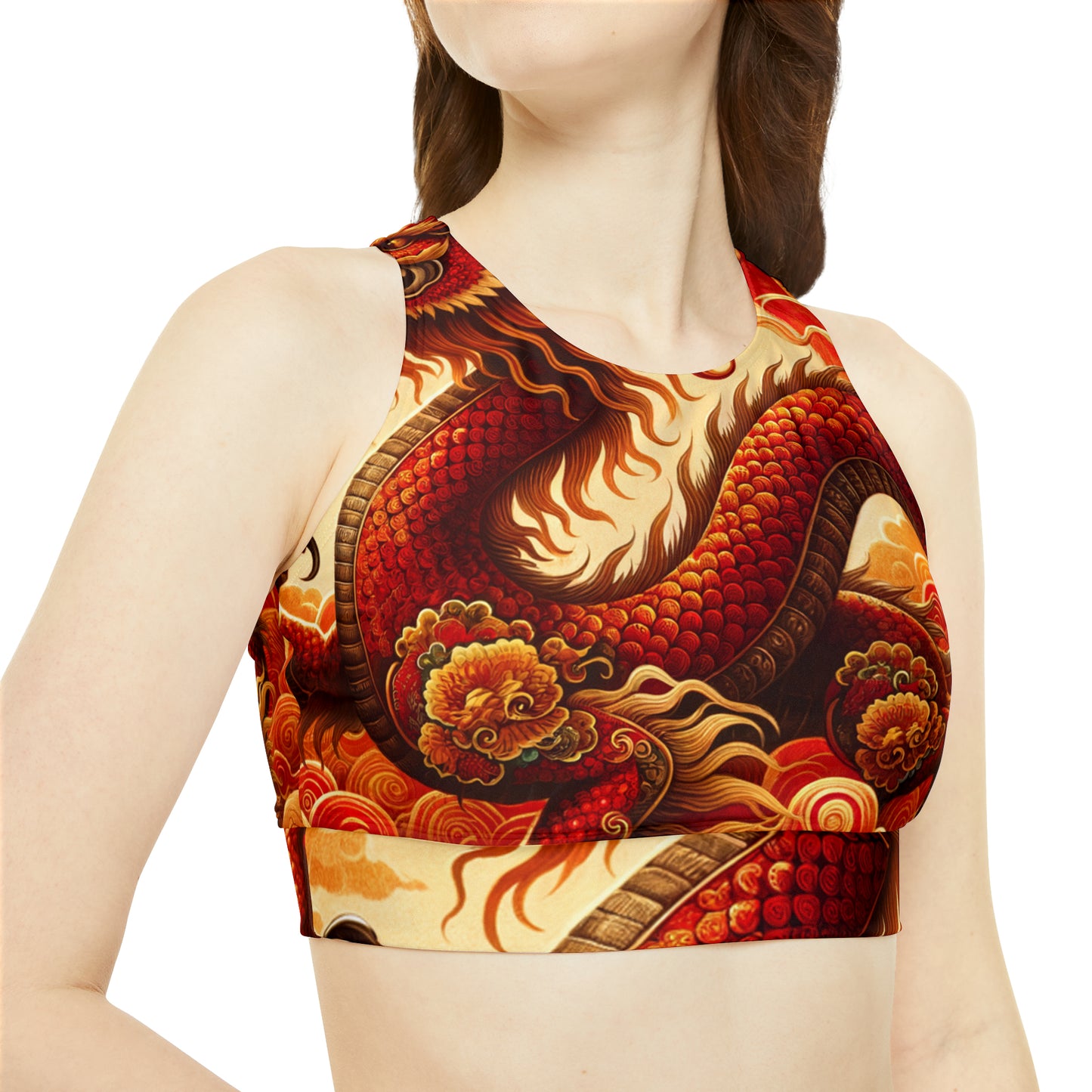 "Golden Dragon Dance in the Crimson Twilight" - Hot Yoga Bikini Set