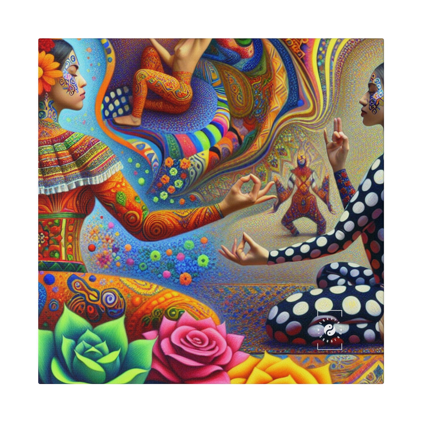 "Kahlo-Kusama Blossom Asanas: A Surreal Yoga Symphony" - Art Print Canvas