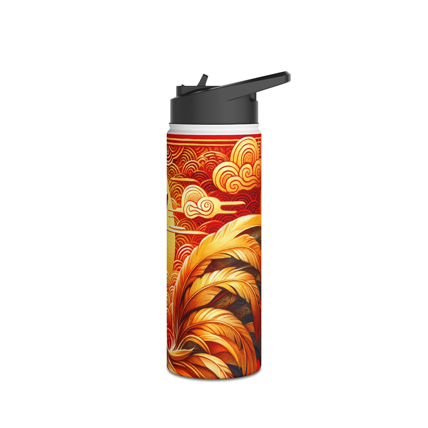 "Crimson Dawn: The Golden Rooster's Rebirth" - Water Bottle