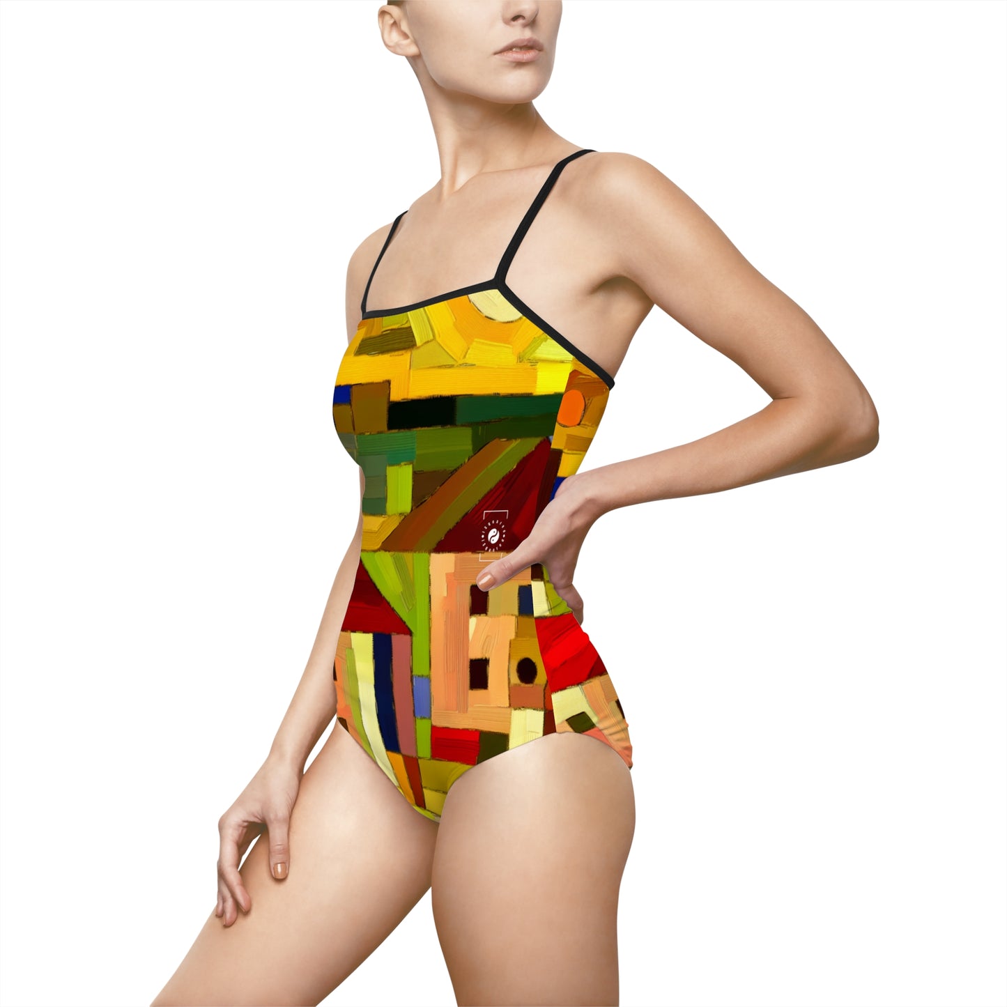 "Earthen Adobes in Hues of Hundertwasser" - Openback Swimsuit