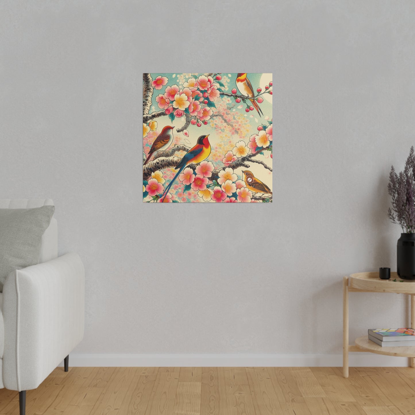 "Verdant Whispers: Sakura Chirping" - Art Print Canvas