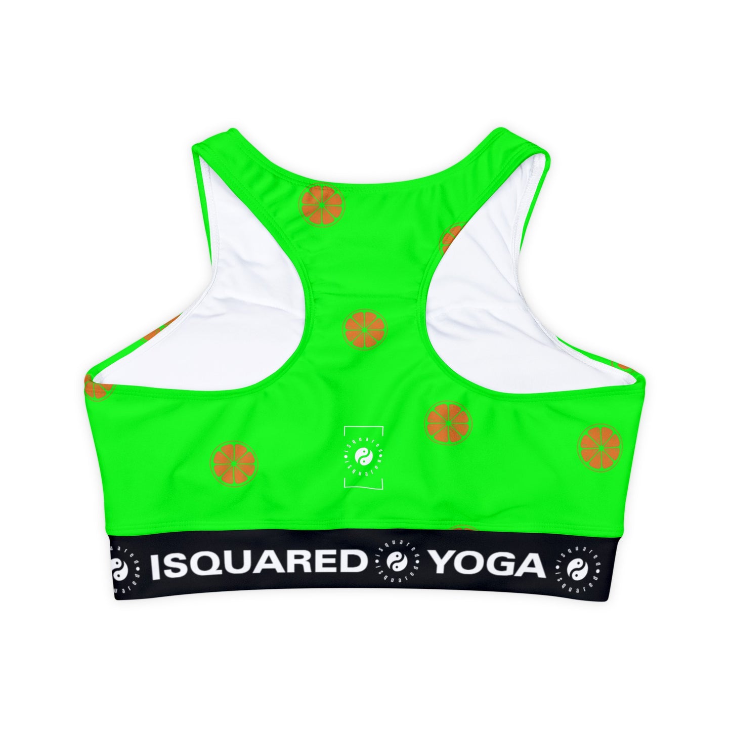 #05FD00 Lime Green + Mandarin - Lined & Padded Sports Bra