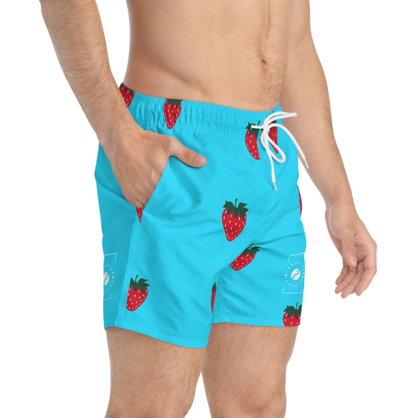 #22DEFF Light Blue + Strawberry - Swim Trunks for Men